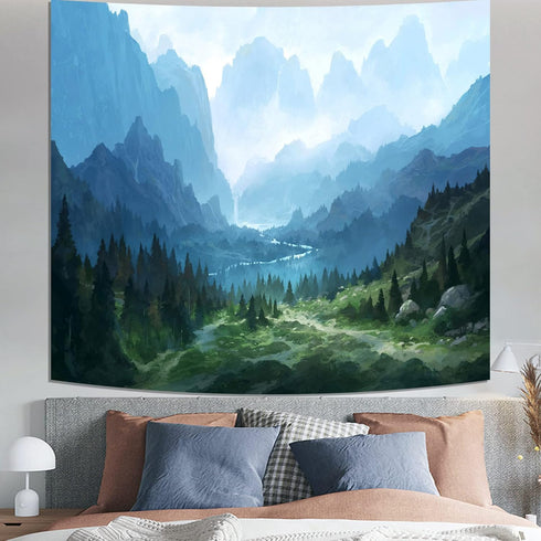Atrippy Forest Tapestry for Bedroom Aesthetic Nature Mountain Tapestry Wall Hanging Plant Tree Tapestries Scenic Green Landscape Home Decor Nature...
