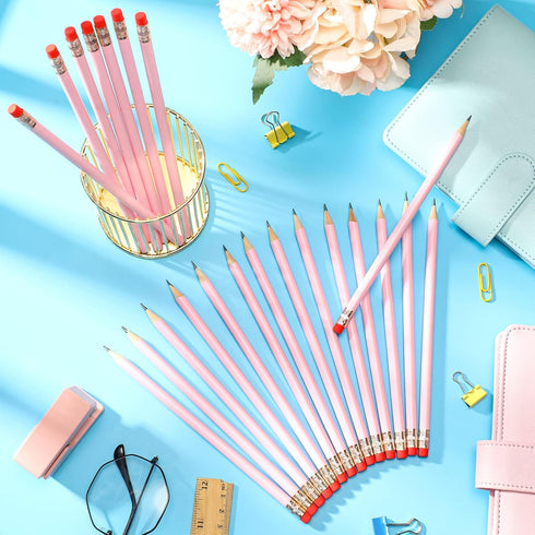 48 Pieces Round Wooden Pencils 2 HB Pencils with Red Eraser Blank Cool Pencils Kids Pencils Wood Unsharpened Pencil for School Drawing Sketching W...