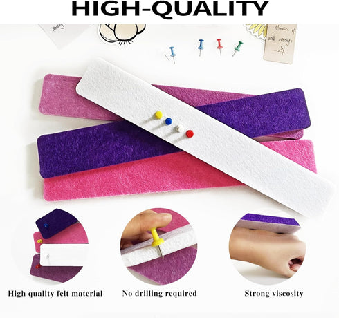 8 Pcs Purple Pink White Felt Pin Board Bar Strips Bulletin Board ?Self-Adhesive Bulletin Board Bar Strips?Cork Boards for Walls with 35 Pushpins, ...