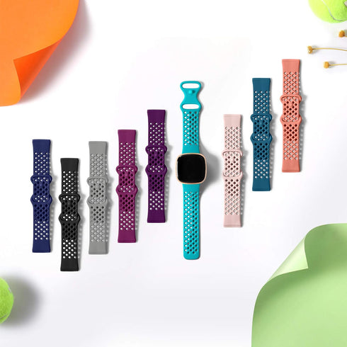 Maledan Compatible with Fitbit Sense Bands and Versa 3 / 4 Bands, Flexible Breathable Sport Waterproof Watch Strap for Women Men, Small Black/Plum...