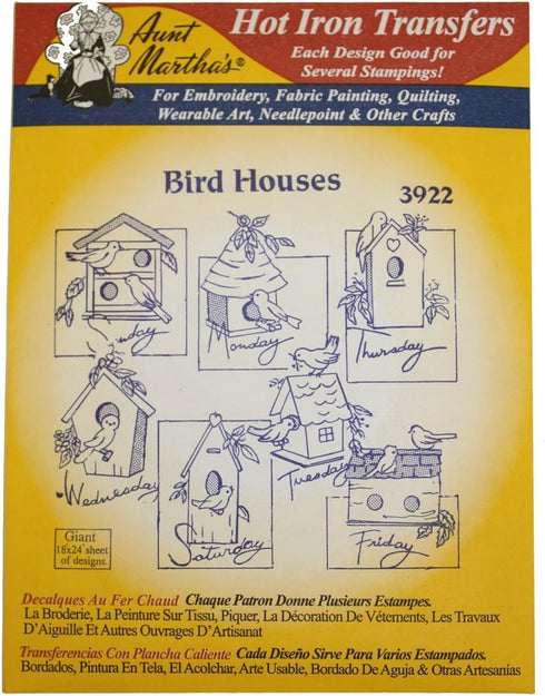 Aunt Martha's Iron On Transfer Patterns for Stitching, Embroidery or Fabric Painting, Days of the Week Patterns, Set of 5...