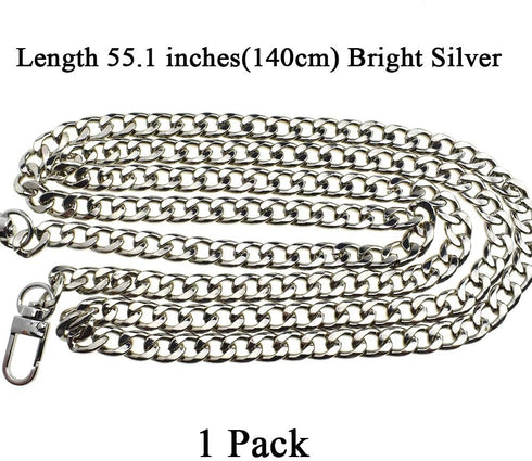 HAHIYO Purse Chain Strap Length 55.1 inches Bright Silver for Shoulder Cross Body Sling Purse Handbag Clutch Replacement Strap Comfortable Flat 0....