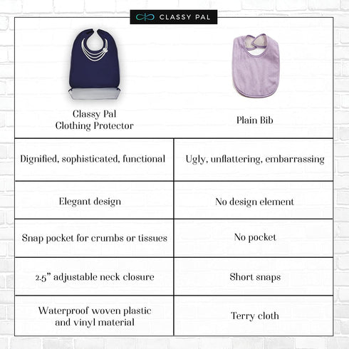 Adult Bibs for Women, Wipe ‘n Wear™ Clothing Protectors for Eating, Senior Adult Bib Crumb Catcher, Waterproof, Reusable, Washable (Pearl Necklace...