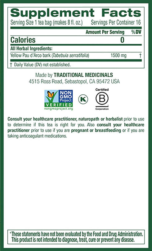 Traditional Medicinals Yellow Pau d’Arco Herbal Tea, Contributes to a Healthy You, (Pack of 2) - 32 Tea Bags Total...