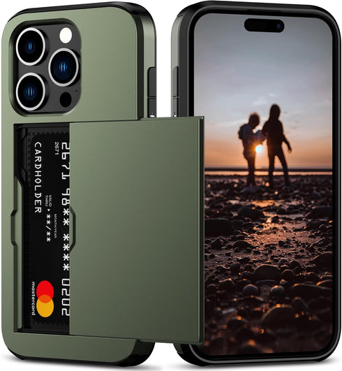 Nvollnoe Compatible with iPhone 15 Pro Case with Card Holder Heavy Duty Protective Dual Layer Shockproof Hidden Card Slot Slim Wallet Phone Cover ...
