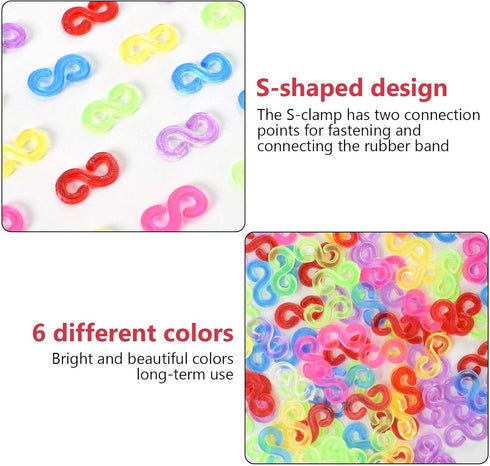 500 Pcs S Clips, Small Rubber Band Clips, Plastic Loom Bands Connectors, Connectors Refills Bracelet Loom Clips for Loom Bands Bracelets Necklace ...
