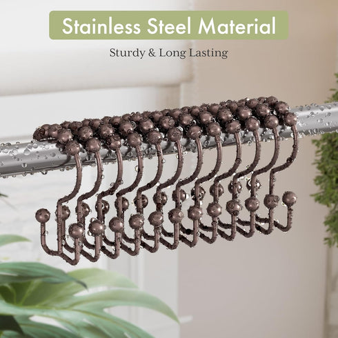 Amazer Shower Curtain Rings, Stainless Steel Shower Curtain Hooks Rings, 12 Pcs Double Glide Shower Rings for Bathroom Shower Curtain Rods Dual Ru...