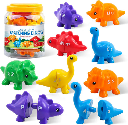 Montessori Learning Toys for Toddlers 1-3, Matching Letters Fine Motor Toy, Double-Sided 26 PCS ABC Dinosaur Alphabet Games for Kids Ages 3-5, Alp...