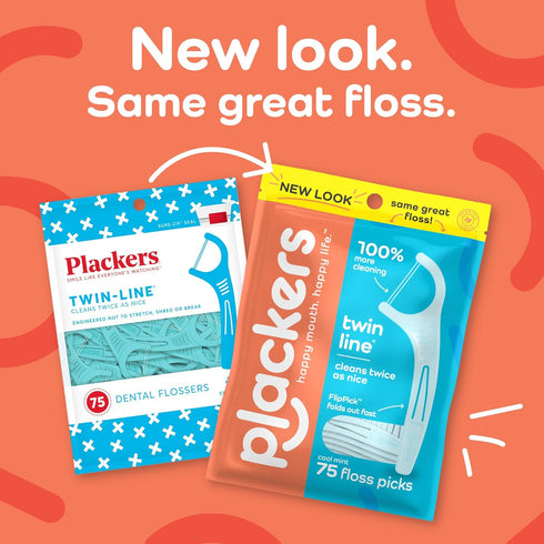 Plackers Twin-Line Dental Flossers, Advanced Whitening and Dual Action Flossing System, Easy Storage, Super Tuffloss, 2X The Clean, Cool Mint Flav...