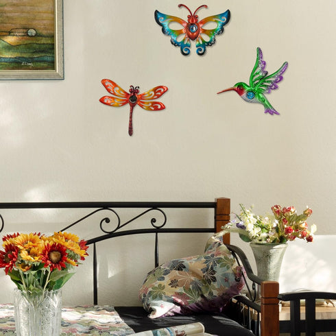 Yonivexis Hummingbird Butterfly Dragonfly Metal Wall Decor Outdoor Metal Wall Art Fence Decor Hanging Decorations for Garden Living Room Bedroom, ...
