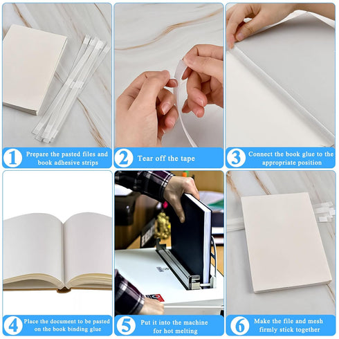 50Pcs Glue Strips with Mesh Backing, 12mm Book Binding Glue Strips, Hot Melt Adhesive Glue Strips with 86-100 Sheet Capacity, Thermal Binding Glue...