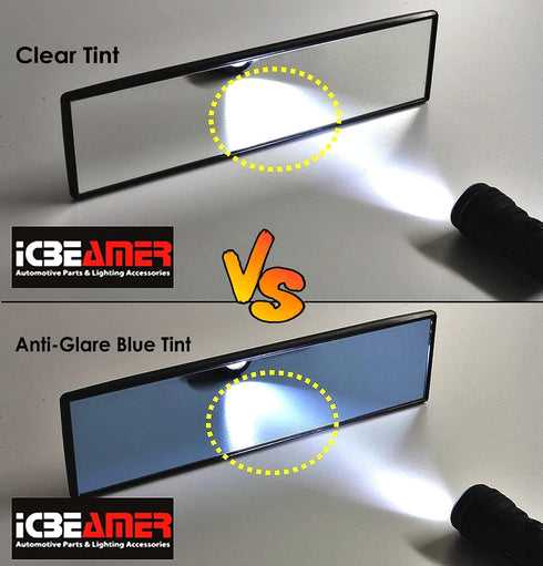 11.8" ICBEAMER Clip On Rear View Mirror | Flat Clear Tint Glass, Panoramic Wide Angle HD Glass, Anti Glare, Universal Fit for Car, SUV, Truck | El...