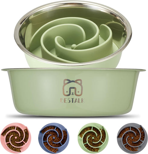 2-in-1 Metal Slow Feeder Dog Bowl, Bestalk Stainless Steel Dog Bowls with Silicone Slow Feeder Insert, Food Grade 304 Water Food Bowl with Anti-Sl...