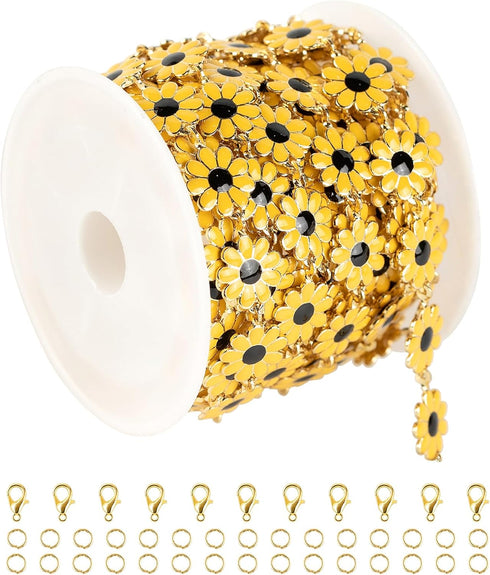 YOUBEIYEE Yellow Sunflowers Jewelry Making Supplies Chain Roll 9.8 Feet Gold Plated Brass Chains for Making Daisy Flower Necklace DIY Craft Chains...