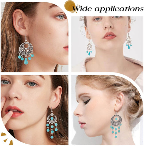 SUNNYCLUE 1 Box DIY 10 Pairs Tibetan Style Chandelier Charms Earrings Making Kit Flower Charm Flat Round Linking Charm Synthetic Turquoise Beads F...