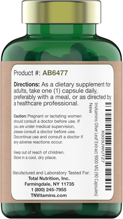 Olive Leaf Extract Capsules 9000 MG (90 Capsules) | Standardized to Contain 150 mg Oleuropein | Antioxidant with Polyphenols | Non-GMO. Produced &...