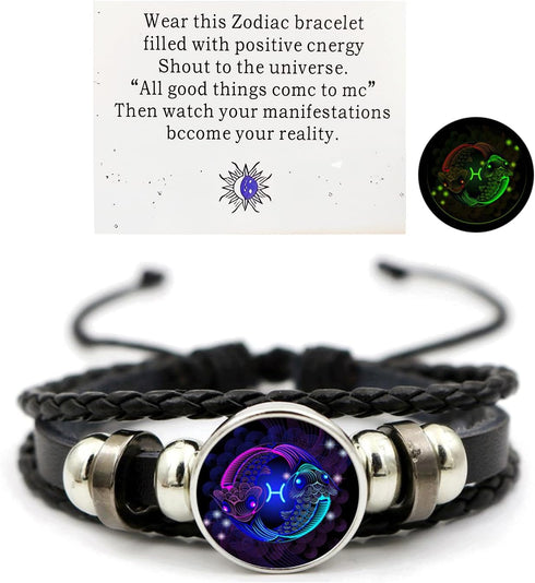 Vintage Zodiac Constellation Bracelets Zodiac Guardian Bracelet Black Leather Bracelet Adjustable Handmade Woven Bracelet Birthday Jewelry for Wom...