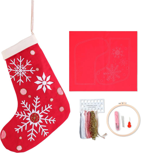 Myfelicity Embroidery kit, Christmas stocking shape, red embroidered cloth, snowflake pattern, adult female crafts hobby(red)...