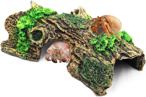Hermit Crab Climbing Toy, Aquarium Betta Fish Hideout Caves, Resin Hollow Tree Trunk Ornament, Tank or Aquarium Decorations, Climbing and Hide Toy...