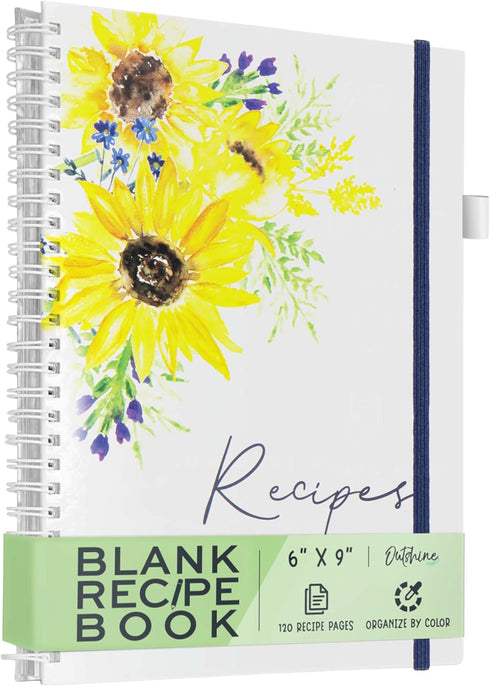 OUTSHINE 6 x9 Sunflower Hardcover Recipe Binder, Blank Recipe Binder to Write in Your Own Recipes, Recipe Binder, Recipe Book Blank, Recipe Notebo...