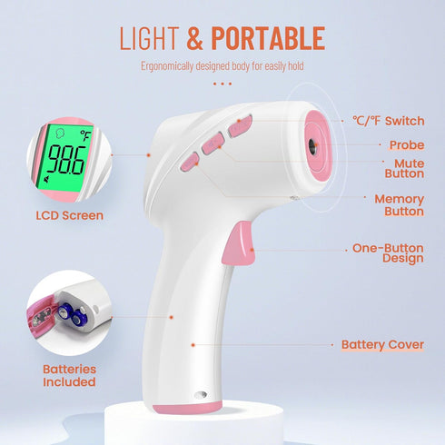 No-Touch Forehead Thermometer, Infrared Digital Thermometer for Adults, Kids & Babies, LCD Backlight Display, Fever Alarm and 1s Instant Reading -...