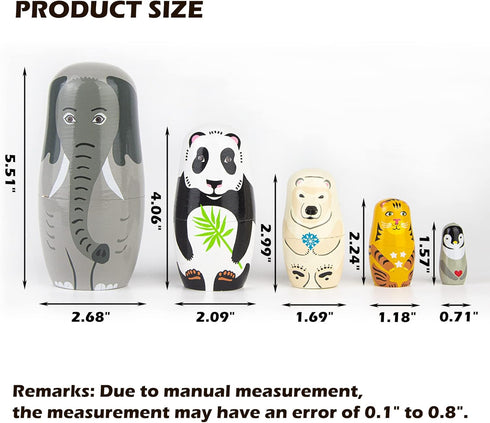 Nesting Dolls 5PCS Superb Handmade Wooden Animal Nesting Dolls Cute Elephant Panda Nesting Dolls Russian Nesting Wishing Dolls Matryoshka Doll for...
