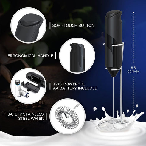Milk Frother for Coffee Whisk Electric Milk Frother with Stainless Steel Holder, Durable Mini Mixer Electric Handheld, Milk Frother with Whisk for...