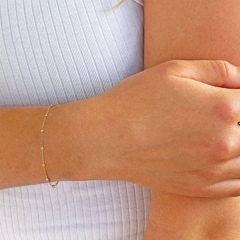 MEVECCO Gold Beaded Bracelets,18K Gold Plated Handmade Cute Satellite Diamond Cut Oval and Round Beads Rope Chain Dainty Bracelet for Women...