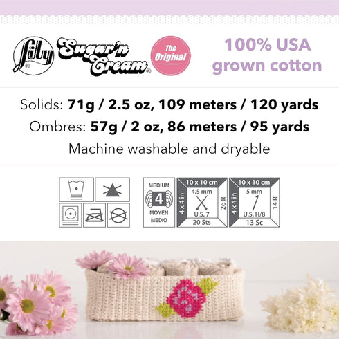 Lily 10200101317 Sugar 'N Cream The Original Solid Yarn, 2.5oz, Medium 4 Gauge, 100% Cotton - Hot Purple - Machine Wash & Dry...