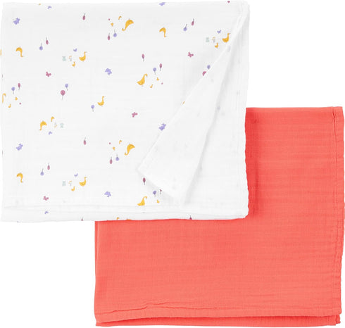 Simple Joys by Carter's Neutral's 2-Pack Cotton Gauze blanket, Peach/Ivory Duck, OSZ...