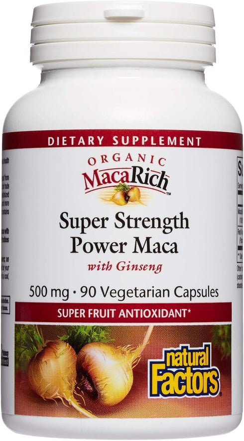 MacaRich by Natural Factors, Super Strength Power Maca, Superfruit Antioxidant Supplement with Ginseng, 90 capsules (90 servings)...