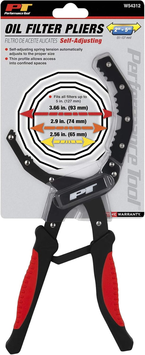 Performance Tool W54312 Self-Adjusting Oil Filter Plier with Wide Jaw Design for 2-5-Inch (51-127mm) Filters - Heavy Duty Steel Construction with ...