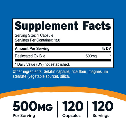 Nutricost Ox Bile Capsules 500mg Per Serving (120 Capsules) - Gluten Free & Non-GMO...