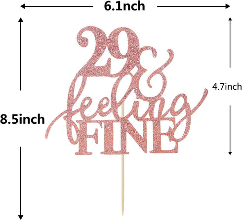 Glitter Rose Gold 29&Feeling Fine Cake Topper -Cheers to 29 Years Cake Topper -Anniversary or Vow Renewal Decoration Ideas...