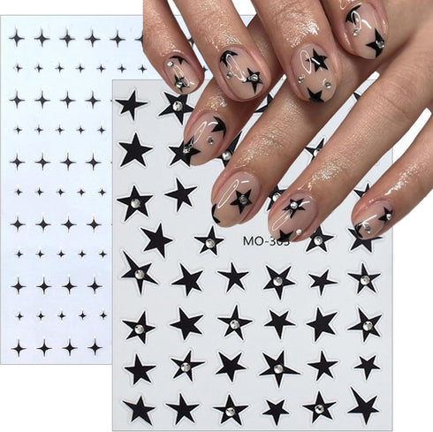 Star Nail Sticker 6 Sheets Gold Sliver Star Nail Art Stickers 3D Self-Adhesive Diamond Star Nail Decals Glitter Star Nail Charms Stickers Shiny Si...