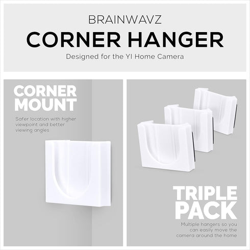Corner Wall Mount for YI Home (3 Pack) Security Camera - Adhesive Holder, No Hassle Bracket, Strong 3M VHB Tape, No Screws, No Mess Install (White...
