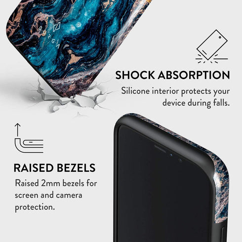 BURGA Phone Case Compatible with iPhone 11 PRO - Hybrid 2-Layer Hard Shell + Silicone Protective Case -Crystal Blue Teal Turquoise Marble - Scratc...