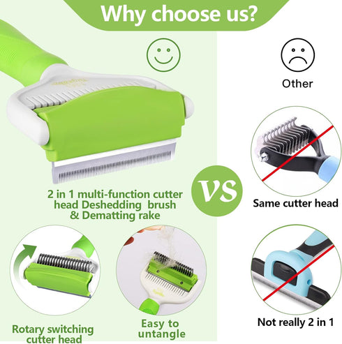 Pet Grooming Brush - 2 In 1 Dog Brush for Shedding & Dematting Undercoat Rake, Switchable Cutter Head, Reduces Shedding by Up to 95%, Great for Sh...
