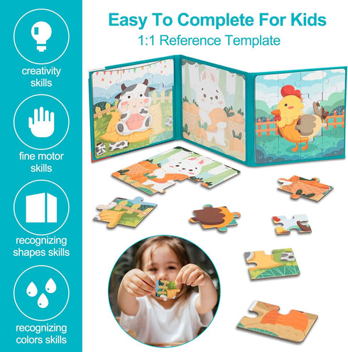 Magnetic Puzzles for Kids Ages 3 4 5, Advanced Animals Puzzles 9-12-16 Piece Jigsaw Puzzles for Toddler, Farm Preschool Magnetic Puzzles Kids Car ...