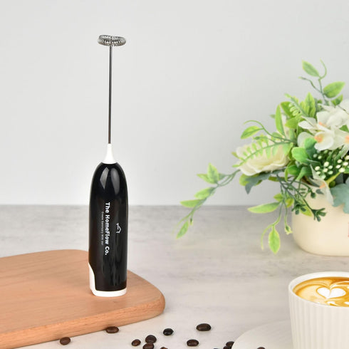 The HomeFlow Co.’s Milk Frother Handheld, Fast Electric Whisk Foam Maker for Coffee, Cappuccino, Latte, Frappe, Matcha, Hot Chocolate (Black & Whi...