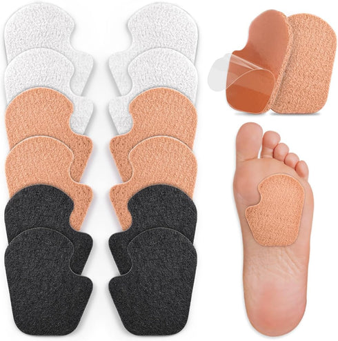12-Pack Wool Felt Ball of Foot Cushion Shoe Insoles, Self-Adhesive Gel Metatarsal Pads Insert for Sesamoid Pain Relief, No Slip Forefoot and Sole ...