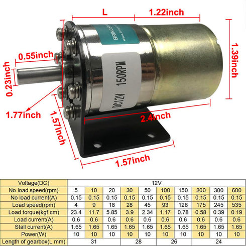 Bringsmart Micro Geared Motor DC 12V 200rpmWith Bracket Centric Ouput Shaft Gear Motor 37mm Diameter Gearbox Large Torque Reduction Motor...