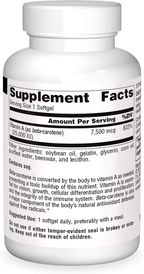 Source Naturals Beta Carotene 25000 iu Antioxidant Protection - Converted By Body To Vitamin A - 100 Softgels...