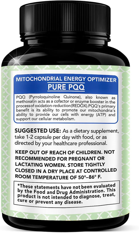 PQQ Supplement Veggie Capsules (Pyrroloquinoline Quinone), 99,7%+ Highly Purified - Promotes Mitochondrial Biogenesis, Energy Optimizer, Heart Hea...