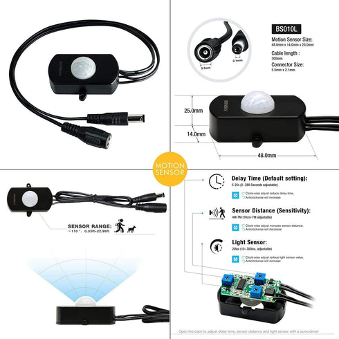 Sensky Motion Sensor LED Under Cabinet Lighting Kit Extendable Under Counter LED Light with Motion Sensor, Power Adapter for Gun Safe Light, Shelf...