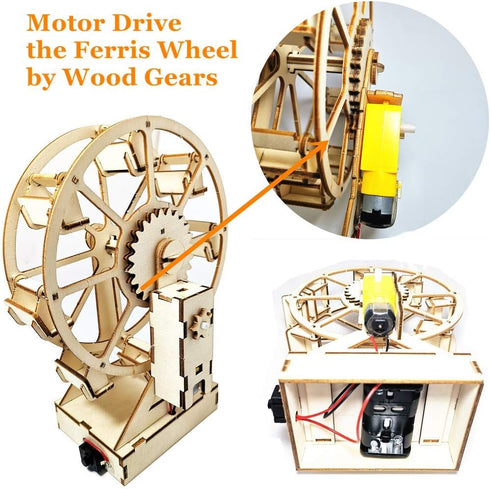 Electric Wooden Ferris Wheel Building Kit - DIY STEM Educational Toys for Girls and Boys - 3D Working Construction Scientific Model Kits - Enginee...