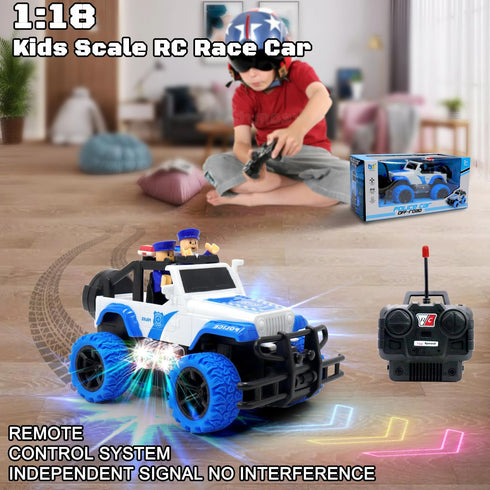 Remote Control Car,Rc Truck Racing Car for Kids 4-7, Police Rc Cars for Boys Age 8-12, 1:20 Scale Off Road Car Toys with 2 Building Block and Led ...