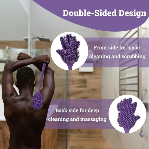 Silicone Bath Brush Palm Shape Scrubber for Shower Long Bristles Dual Sided Scrubber for Shower Exfoliating and Massage Long Handle Body Scrubber ...