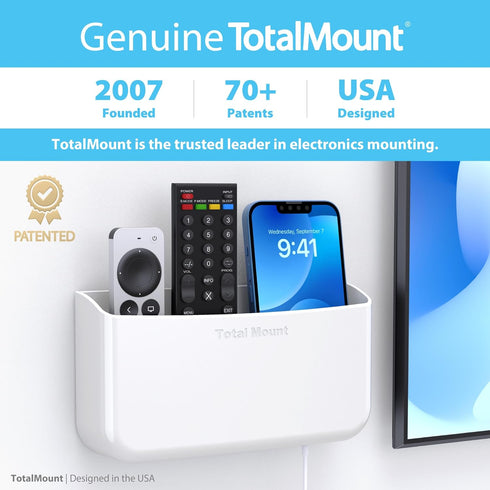 TotalMount Hole-Free Remote Holder – Eliminates Need to Drill Holes in Your Wall (Premium White Holder for 3 or 4 Remotes)...