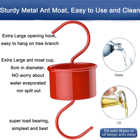 Ant Moat, Ant Moat for Hummingbird Feeders, Hummingbird Feeder Ant Guard, Hummingbird Oriole Nectar Feeders Parts, 4.2 OZ, Metal, Red...